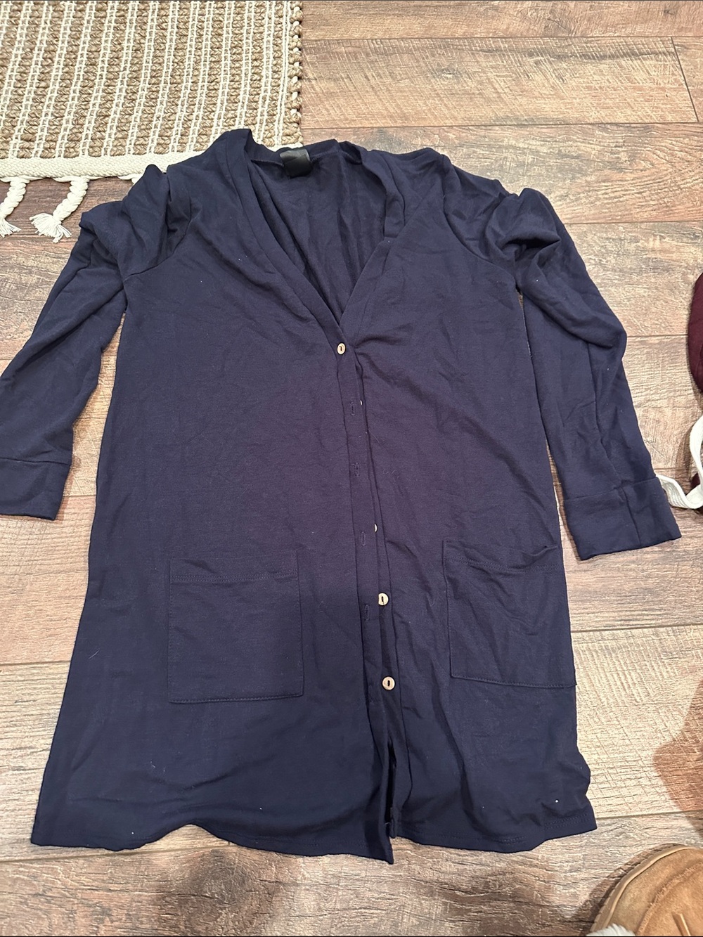 Agnes & Dora Long Navy Button-Front Cardigan